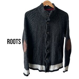 ROOTS Wool Blend Cardigan | Dark Grey | Thick Knit | Men’s Medium